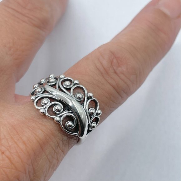 Large Swirl Leaf Bead Sterling Silver Ring, Leaf Ring, Swirl Ring, Silve Ring - Picture 3 of 12